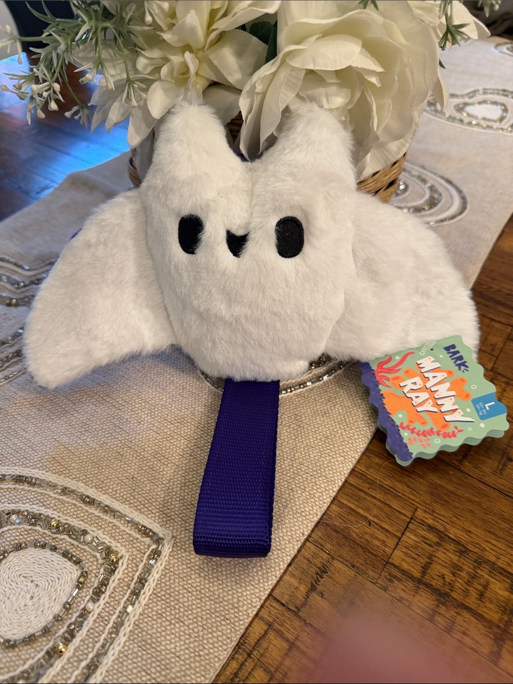 Bark Manny Ray Dog Toy with Purple  tug Handle